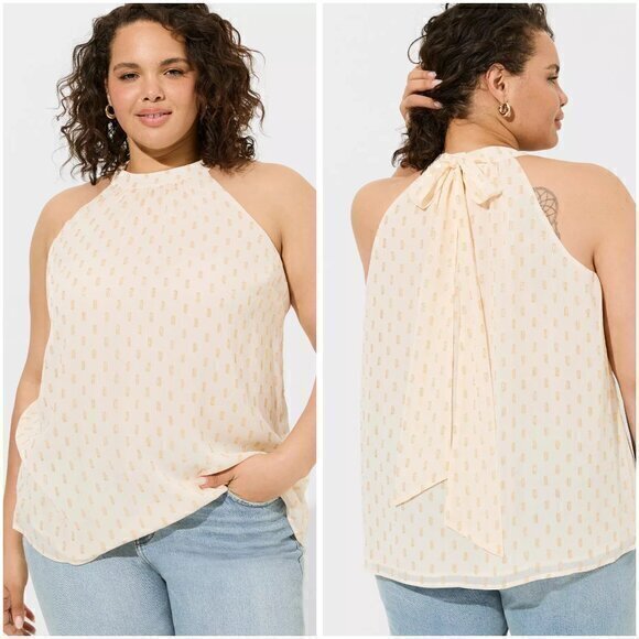 torrid Tops - Torrid Chiffon Clip Dot Lurex Mock Neck Halter Sleeveless Top Size 2X NWT